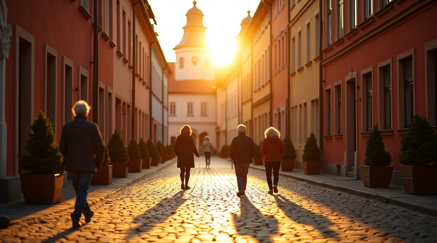 Skaista vidusdienas pastaiga pa Kuldīgas vēsturiskajām ielām ar vecām ēkām