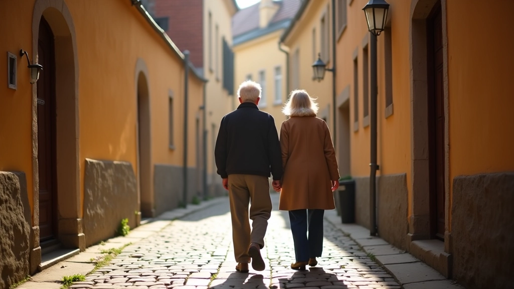 Seniori pastaigas laikā pa Kuldīgas vēsturiskajiem ielām